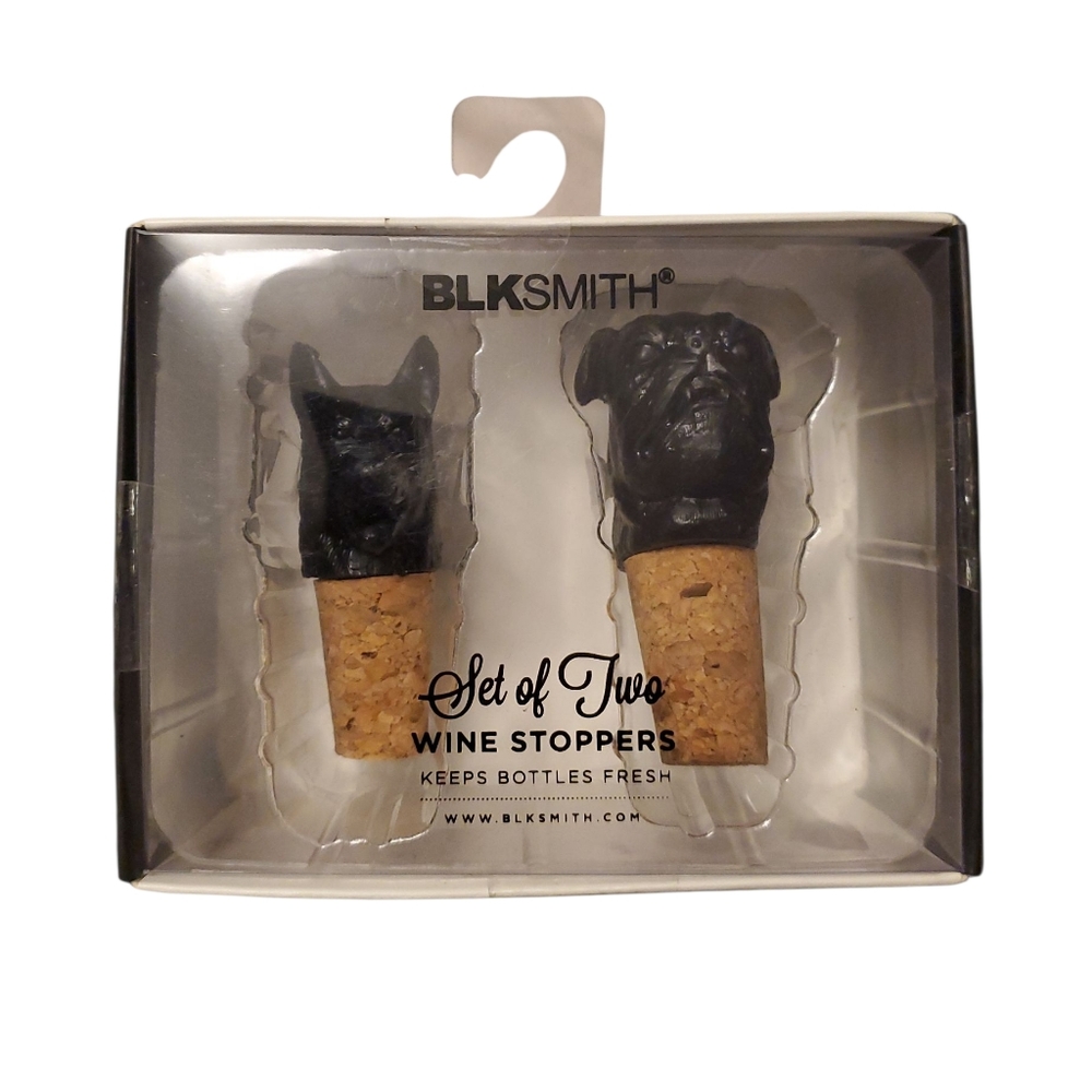 🧡 5/$25 BNIB BLKSMITH Black Dog Wine Bottle Stopper Duo